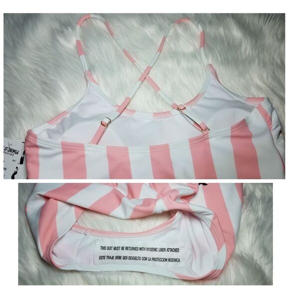 NWT|Rosé Queen One-Piece Cross-Back Striped Swimsuit, MEDIUM - Picture 6 of 8